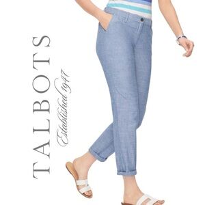 Talbots Blue Chambray Relaxed Chino Pants Ankle Length Stretch Cotton Size 2